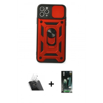 MARSİLYAN™- iPhone 11 Pro Max Kılıf Ahenk Klasik - Siyah 360 Mat Full Body Arka Koruyucu + Kamera Lens Koruma Cam - SF