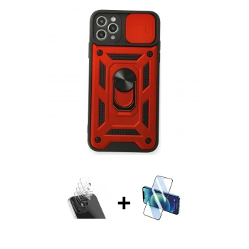 MARSİLYAN™- iPhone 11 Pro Max Kılıf Ahenk Klasik - Siyah 3D Antistatik Cam Ekran Koruyucu + Kamera Lens Koruma Cam - SF