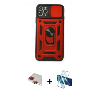 MARSİLYAN™- iPhone 11 Pro Max Kılıf Ahenk Klasik - Siyah 3D Antistatik Cam Ekran Koruyucu + Pers Alüminyum Kamera Lens - KI