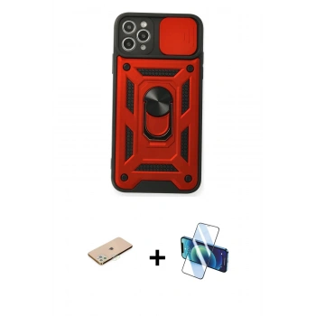 MARSİLYAN™- iPhone 11 Pro Max Kılıf Ahenk Klasik - Siyah 3D Antistatik Cam Ekran Koruyucu + Renkli Kamera Lens Koruma Cam - YL