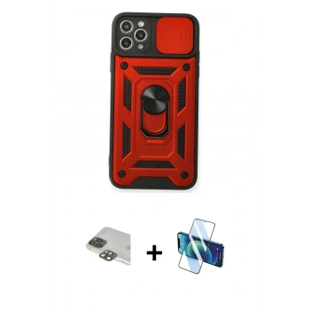 MARSİLYAN™- iPhone 11 Pro Max Kılıf Ahenk Klasik - Siyah 3D Antistatik Cam Ekran Koruyucu + Pers Alüminyum Kamera Lens - YL