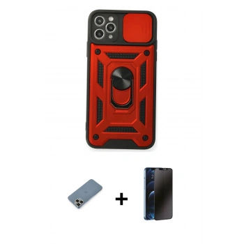 MARSİLYAN™- iPhone 11 Pro Max Kılıf Ahenk Klasik - Siyah 3D Antistatik Hayalet Cam Ekran Koruyucu + Metal Kamera Lens Koruma Cam - GD