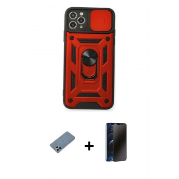 MARSİLYAN™- iPhone 11 Pro Max Kılıf Ahenk Klasik - Siyah 3D Antistatik Hayalet Cam Ekran Koruyucu + Shine Kamera Lens Koruma Cam - GS