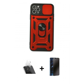 MARSİLYAN™- iPhone 11 Pro Max Kılıf Ahenk Klasik - Siyah 3D Antistatik Hayalet Cam Ekran Koruyucu + Kamera Lens Koruma Cam - SF