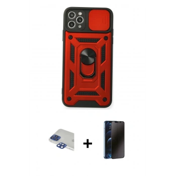 MARSİLYAN™- iPhone 11 Pro Max Kılıf Ahenk Klasik - Siyah 3D Antistatik Hayalet Cam Ekran Koruyucu + Pers Alüminyum Kamera Lens - LT