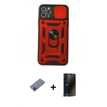 MARSİLYAN™- iPhone 11 Pro Max Kılıf Ahenk Klasik - Siyah 3D Antistatik Hayalet Cam Ekran Koruyucu + Shine Kamera Lens Koruma Cam - PE