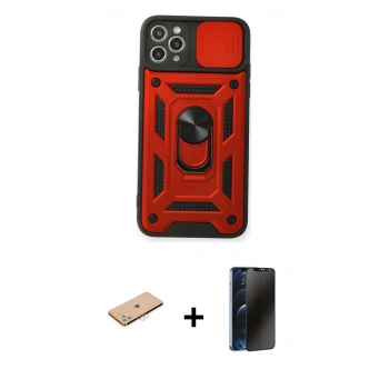 MARSİLYAN™- iPhone 11 Pro Max Kılıf Ahenk Klasik - Siyah 3D Antistatik Hayalet Cam Ekran Koruyucu + Renkli Kamera Lens Koruma Cam - PE