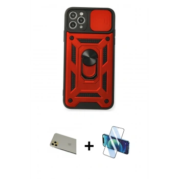 MARSİLYAN™- iPhone 11 Pro Max Kılıf Ahenk Klasik - Siyah 3D Antistatik Seramik Nano Ekran Koruyucu + Rainbow Kamera Lens Koruma Cam - GD