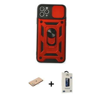 MARSİLYAN™- iPhone 11 Pro Max Kılıf Ahenk Klasik - Siyah Bilvis Hayalet Cam Ekran Koruyucu + Renkli Kamera Lens Koruma Cam - PE