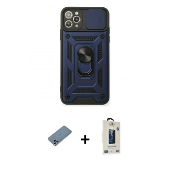 MARSİLYAN™- iPhone 11 Pro Max Kılıf Ahenk Klasik - Siyah Bilvis Hayalet Cam Ekran Koruyucu + Shine Kamera Lens Koruma Cam - SABE