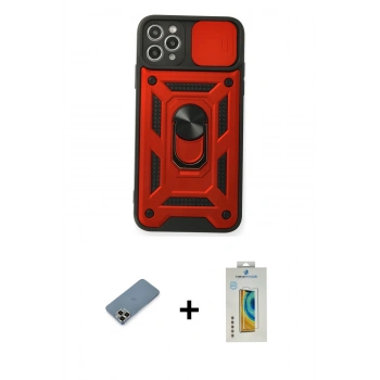 MARSİLYAN™- iPhone 11 Pro Max Kılıf Ahenk Klasik - Siyah Polymer Nano Ekran Koruyucu + Metal Kamera Lens Koruma Cam - GD