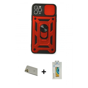 MARSİLYAN™- iPhone 11 Pro Max Kılıf Ahenk Klasik - Siyah Polymer Nano Ekran Koruyucu + Rainbow Kamera Lens Koruma Cam - GD