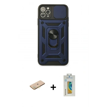 MARSİLYAN™- iPhone 11 Pro Max Kılıf Ahenk Klasik - Siyah Polymer Nano Ekran Koruyucu + Renkli Kamera Lens Koruma Cam - SI