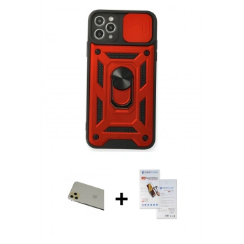 MARSİLYAN™- iPhone 11 Pro Max Kılıf Ahenk Klasik - Siyah Seramik Nano Ekran Koruyucu + Rainbow Kamera Lens Koruma Cam - GD