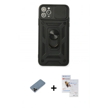 MARSİLYAN™- iPhone 11 Pro Max Kılıf Ahenk Klasik - Siyah Seramik Nano Ekran Koruyucu + Metal Kamera Lens Koruma Cam - SH