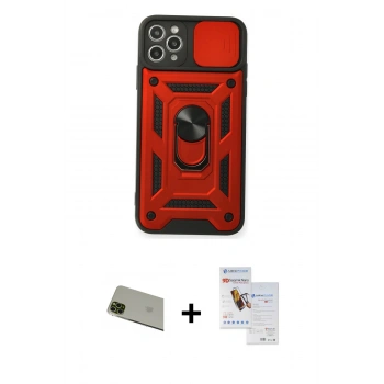 MARSİLYAN™- iPhone 11 Pro Max Kılıf Ahenk Klasik - Siyah Seramik Nano Ekran Koruyucu + Rainbow Kamera Lens Koruma Cam - YL
