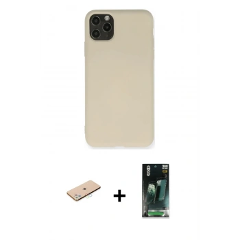 MARSİLYAN™- iPhone 11 Pro Max Kılıf Ahenk Serisi - Şeffaf 360 Full Body Arka Koruyucu + Renkli Kamera Lens Koruma Cam - MI