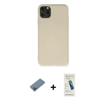 MARSİLYAN™- iPhone 11 Pro Max Kılıf Ahenk Serisi - Şeffaf Pasifik Cam Ekran Koruyucu + Shine Kamera Lens Koruma Cam - GI