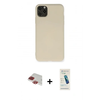 MARSİLYAN™- iPhone 11 Pro Max Kılıf Ahenk Serisi - Şeffaf Pasifik Cam Ekran Koruyucu + Pers Alüminyum Kamera Lens - KI