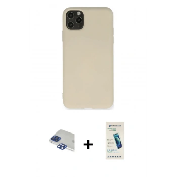 MARSİLYAN™- iPhone 11 Pro Max Kılıf Ahenk Serisi - Şeffaf Pasifik Cam Ekran Koruyucu + Pers Alüminyum Kamera Lens - LT