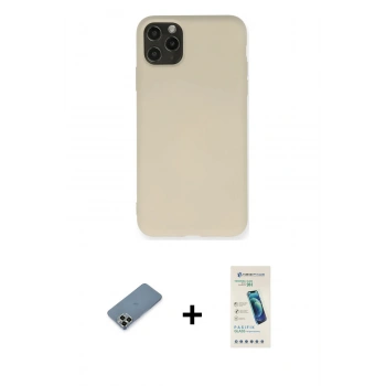 MARSİLYAN™- iPhone 11 Pro Max Kılıf Ahenk Serisi - Şeffaf Pasifik Cam Ekran Koruyucu + Metal Kamera Lens Koruma Cam - AKYL
