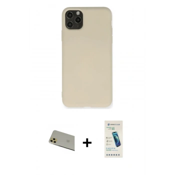 MARSİLYAN™- iPhone 11 Pro Max Kılıf Ahenk Serisi - Şeffaf Pasifik Cam Ekran Koruyucu + Rainbow Kamera Lens Koruma Cam - GD