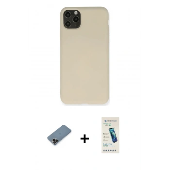 MARSİLYAN™- iPhone 11 Pro Max Kılıf Ahenk Serisi - Şeffaf Pasifik Cam Ekran Koruyucu + Metal Kamera Lens Koruma Cam - SH