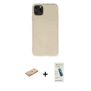 MARSİLYAN™- iPhone 11 Pro Max Kılıf Ahenk Serisi - Şeffaf Pasifik Cam Ekran Koruyucu + Renkli Kamera Lens Koruma Cam - TU