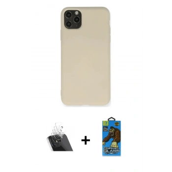 MARSİLYAN™- iPhone 11 Pro Max Kılıf Ahenk Serisi - Siyah 18D Cam Ekran Koruyucu + Kamera Lens Koruma Cam - SF