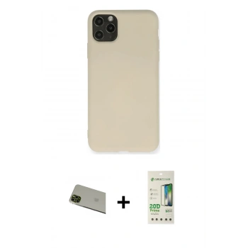 MARSİLYAN™- iPhone 11 Pro Max Kılıf Ahenk Serisi - Siyah 20D Premium Cam Ekran Koruyucu + Rainbow Kamera Lens Koruma Cam - YL