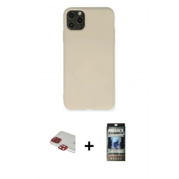 MARSİLYAN™- iPhone 11 Pro Max Kılıf Ahenk Serisi - Siyah 34D Hayalet Izgaralı Cam + Pers Alüminyum Kamera Lens - KI