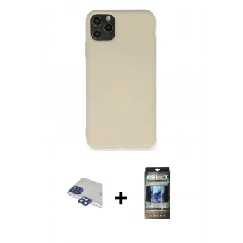 MARSİLYAN™- iPhone 11 Pro Max Kılıf Ahenk Serisi - Siyah 34D Hayalet Izgaralı Cam + Pers Alüminyum Kamera Lens - LT