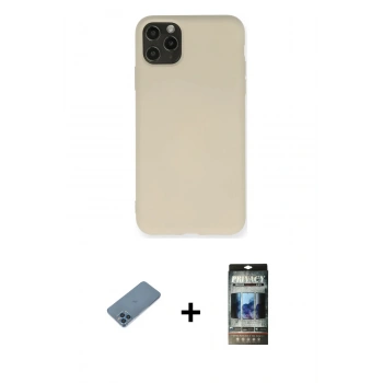 MARSİLYAN™- iPhone 11 Pro Max Kılıf Ahenk Serisi - Siyah 34D Hayalet Izgaralı Cam + Shine Kamera Lens Koruma Cam - MI