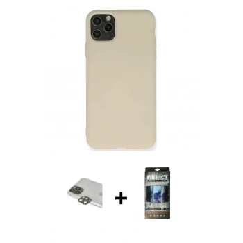 MARSİLYAN™- iPhone 11 Pro Max Kılıf Ahenk Serisi - Siyah 34D Hayalet Izgaralı Cam + Pers Alüminyum Kamera Lens - YL
