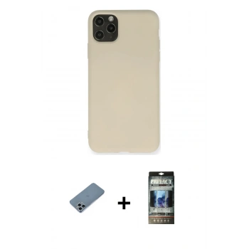 MARSİLYAN™- iPhone 11 Pro Max Kılıf Ahenk Serisi - Siyah 34D Hayalet Izgaralı Cam + Shine Kamera Lens Koruma Cam - SABE