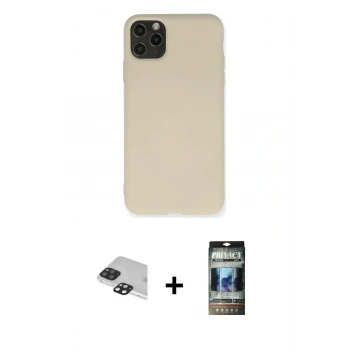 MARSİLYAN™- iPhone 11 Pro Max Kılıf Ahenk Serisi - Siyah 34D Hayalet Izgaralı Cam + Pers Alüminyum Kamera Lens - SH