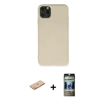MARSİLYAN™- iPhone 11 Pro Max Kılıf Ahenk Serisi - Siyah 34D Hayalet Izgaralı Cam + Renkli Kamera Lens Koruma Cam - TU