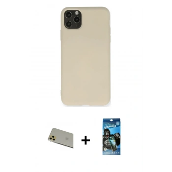 MARSİLYAN™- iPhone 11 Pro Max Kılıf Ahenk Serisi - Siyah 34D Izgaralı Cam + Rainbow Kamera Lens Koruma Cam - GD