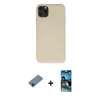MARSİLYAN™- iPhone 11 Pro Max Kılıf Ahenk Serisi - Siyah 34D Izgaralı Cam + Metal Kamera Lens Koruma Cam - SH