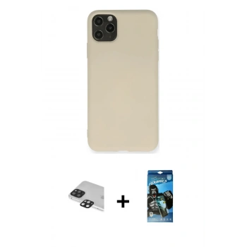 MARSİLYAN™- iPhone 11 Pro Max Kılıf Ahenk Serisi - Siyah 34D Izgaralı Cam + Pers Alüminyum Kamera Lens - SH
