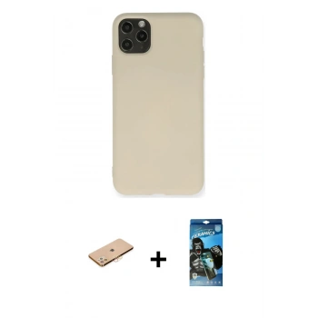 MARSİLYAN™- iPhone 11 Pro Max Kılıf Ahenk Serisi - Siyah 34D Izgaralı Cam + Renkli Kamera Lens Koruma Cam - TU