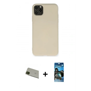 MARSİLYAN™- iPhone 11 Pro Max Kılıf Ahenk Serisi - Siyah 34D Izgaralı Cam + Rainbow Kamera Lens Koruma Cam - YL