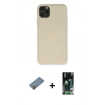 MARSİLYAN™- iPhone 11 Pro Max Kılıf Ahenk Serisi - Siyah 360 Mat Full Body Arka Koruyucu + Metal Kamera Lens Koruma Cam - GD