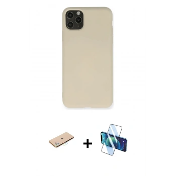 MARSİLYAN™- iPhone 11 Pro Max Kılıf Ahenk Serisi - Siyah 3D Antistatik Cam Ekran Koruyucu + Renkli Kamera Lens Koruma Cam - MI