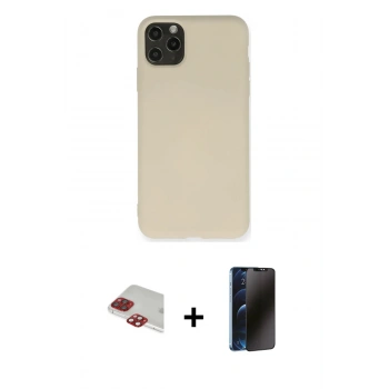 MARSİLYAN™- iPhone 11 Pro Max Kılıf Ahenk Serisi - Siyah 3D Antistatik Hayalet Cam Ekran Koruyucu + Pers Alüminyum Kamera Lens - KI