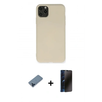 MARSİLYAN™- iPhone 11 Pro Max Kılıf Ahenk Serisi - Siyah 3D Antistatik Hayalet Cam Ekran Koruyucu + Metal Kamera Lens Koruma Cam - MI