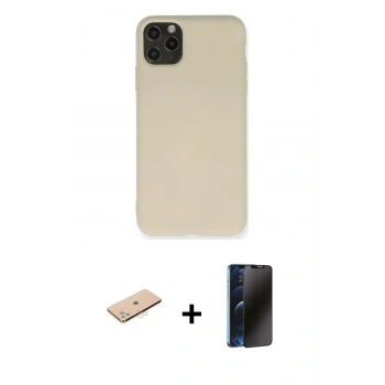 MARSİLYAN™- iPhone 11 Pro Max Kılıf Ahenk Serisi - Siyah 3D Antistatik Hayalet Cam Ekran Koruyucu + Renkli Kamera Lens Koruma Cam - MI