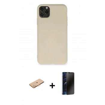 MARSİLYAN™- iPhone 11 Pro Max Kılıf Ahenk Serisi - Siyah 3D Antistatik Hayalet Cam Ekran Koruyucu + Renkli Kamera Lens Koruma Cam - TU