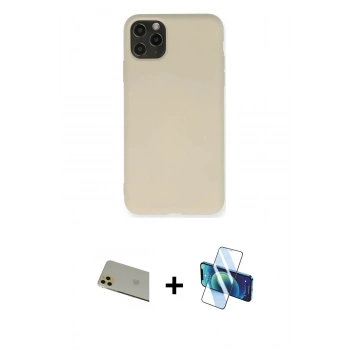 MARSİLYAN™- iPhone 11 Pro Max Kılıf Ahenk Serisi - Siyah 3D Antistatik Seramik Nano Ekran Koruyucu + Rainbow Kamera Lens Koruma Cam - GD
