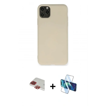 MARSİLYAN™- iPhone 11 Pro Max Kılıf Ahenk Serisi - Siyah 3D Antistatik Seramik Nano Ekran Koruyucu + Pers Alüminyum Kamera Lens - KI
